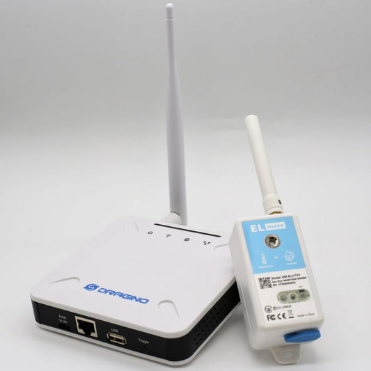 【割引セット価格】ELmote®シリーズLoRaWAN対応 機能拡張型小型温度湿度センサーと室内ゲートウェイLPS8-JP（Dragino社製、技適取得済み）